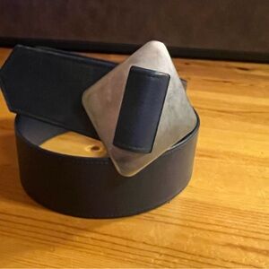 Navy Blue Dress Belt  Silver Buckle Classic Accent Size 38